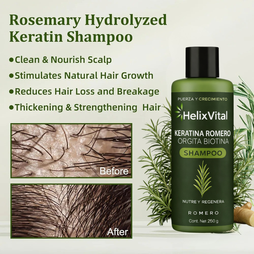 Keratin + Rosemary + Nettle + Biotin - Nourishing and Regenerating Shampoo for Thick, Voluminous Hair