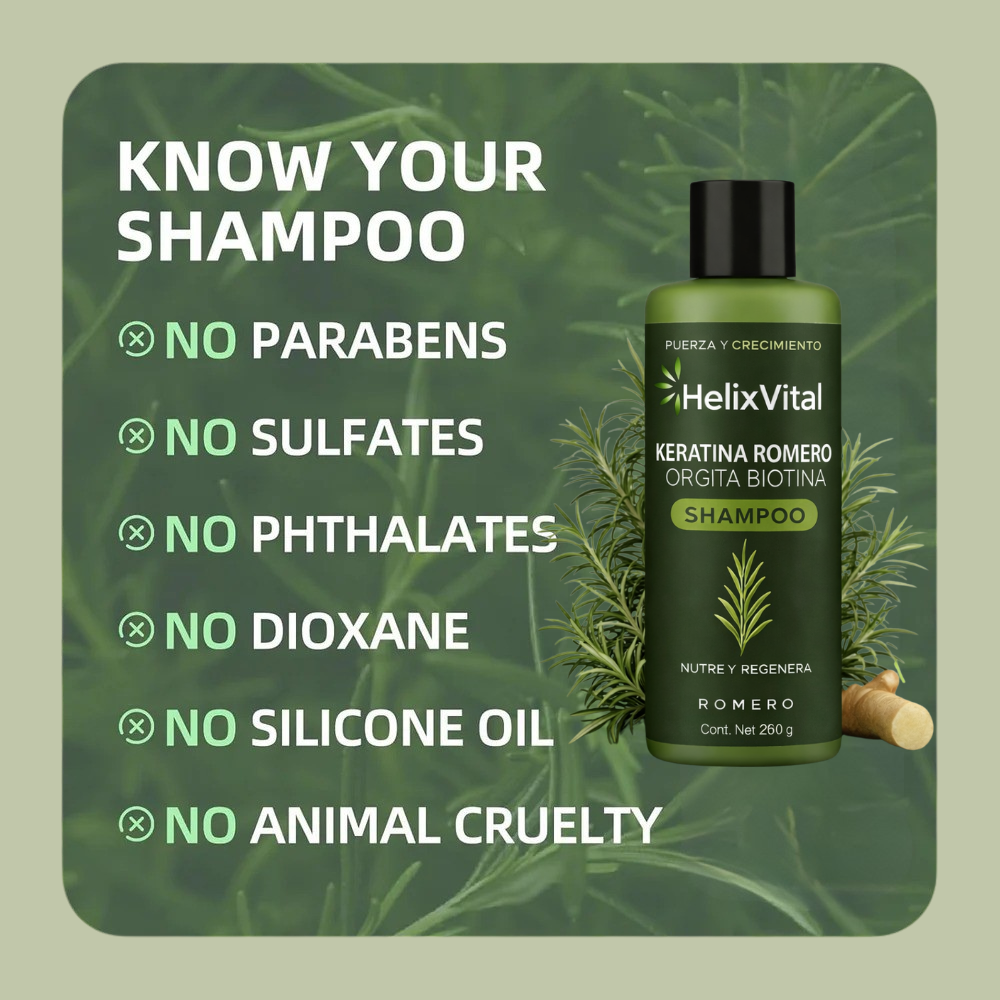 Keratin + Rosemary + Nettle + Biotin - Nourishing and Regenerating Shampoo for Thick, Voluminous Hair